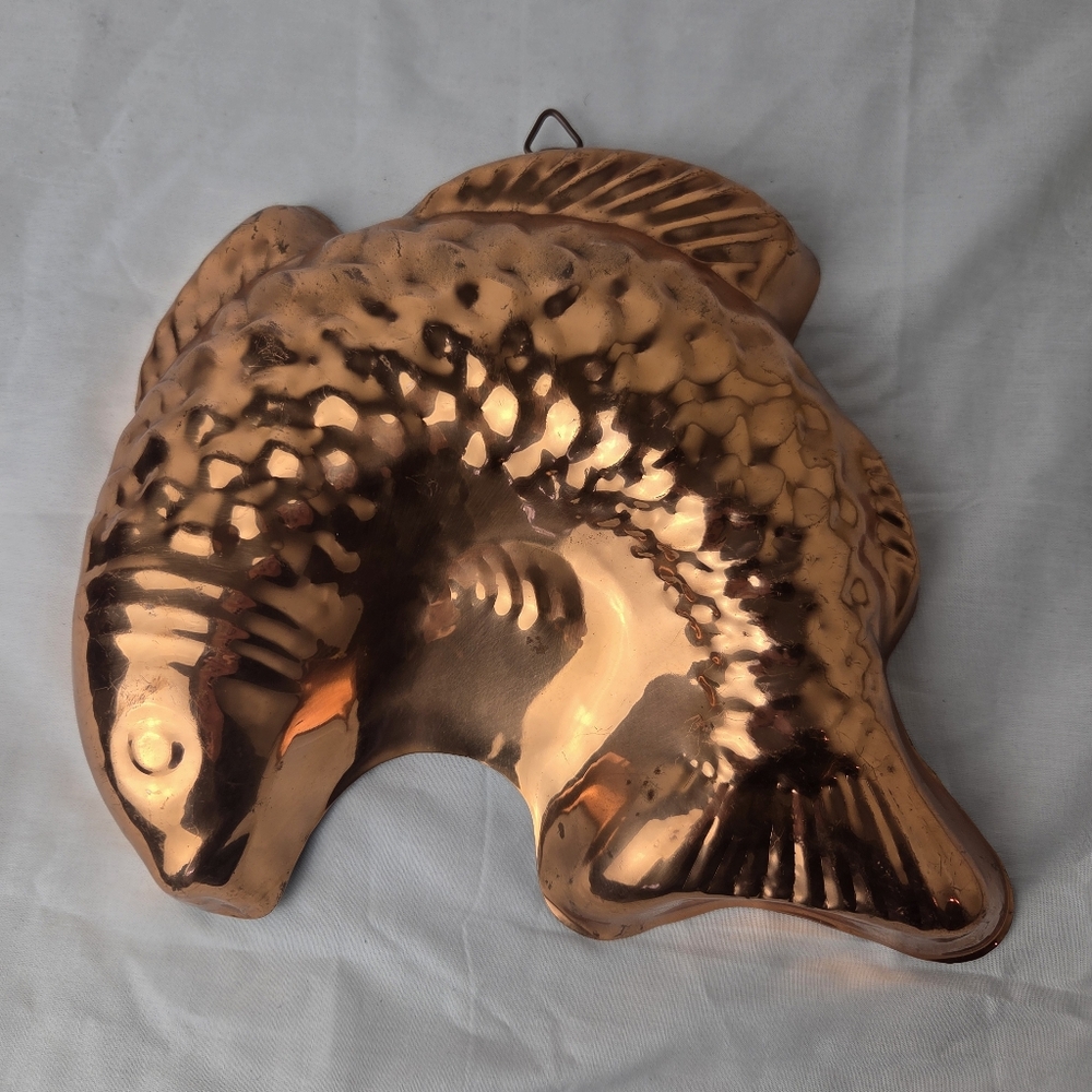 Vintage Copper Fish Mold | Wall Hanging | Rustic French Country Kitchen